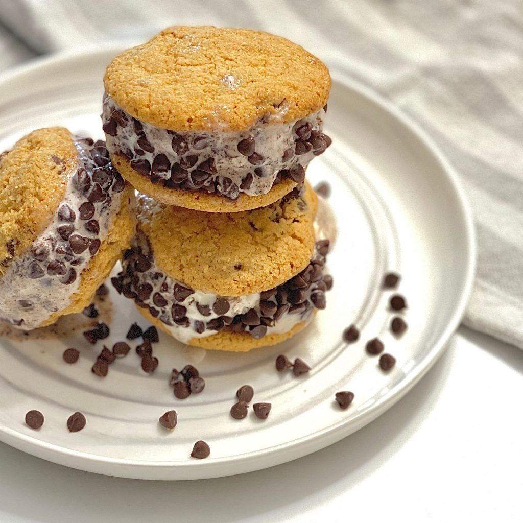 Three Chipwhiches on a plate With Choco Chips