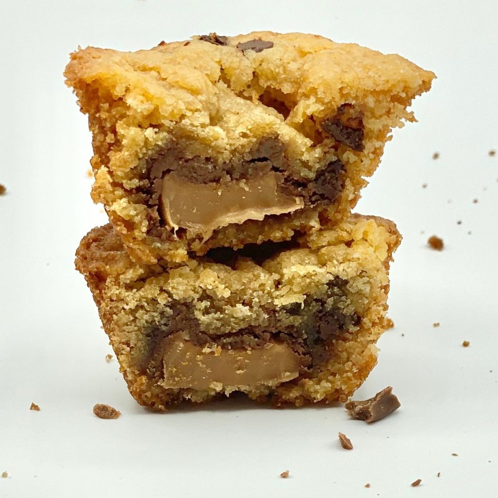 Surprise Caramel Blondie Bites Stacked on One Another