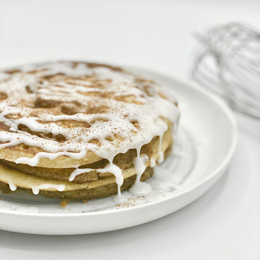Cinnamon Swirl Pancakes With Icing and Cinnamon Drizzle