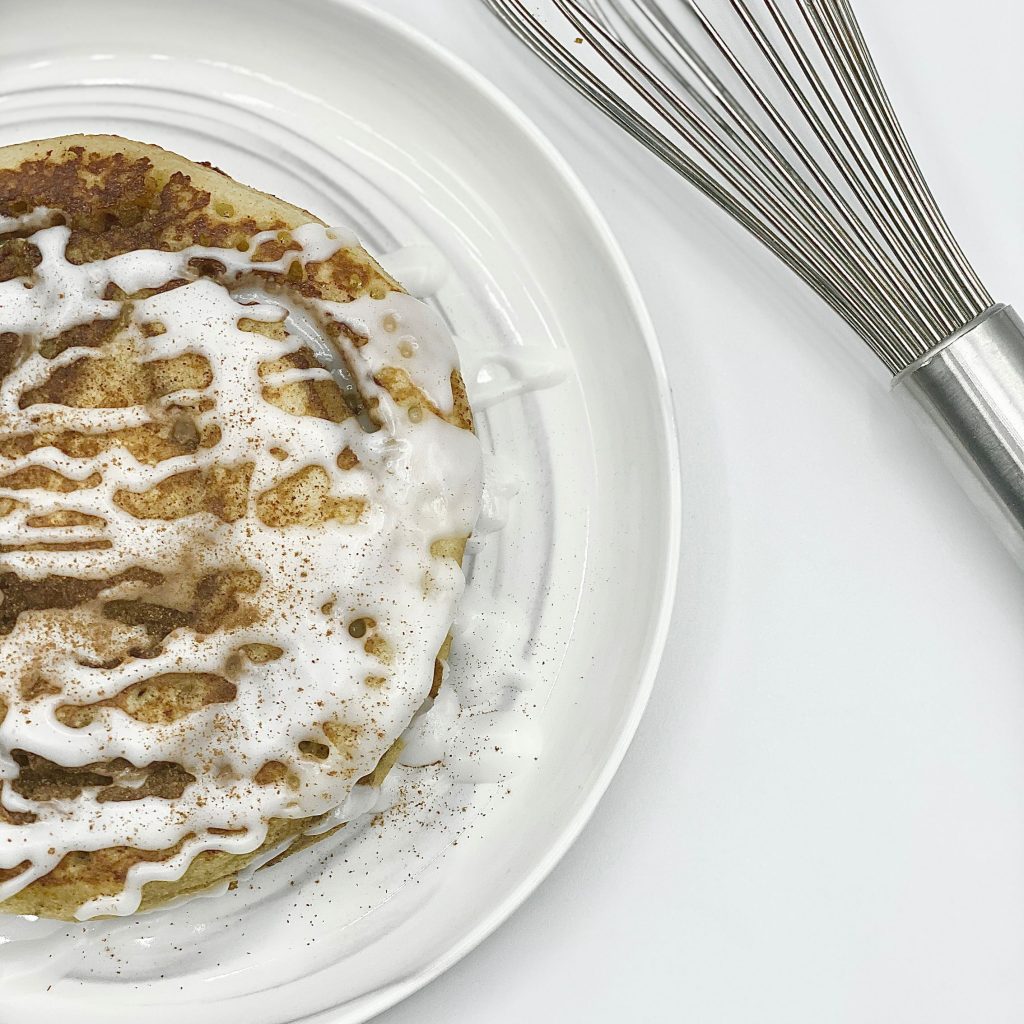 Cinnamon Swirl Pancakes on a White Plate