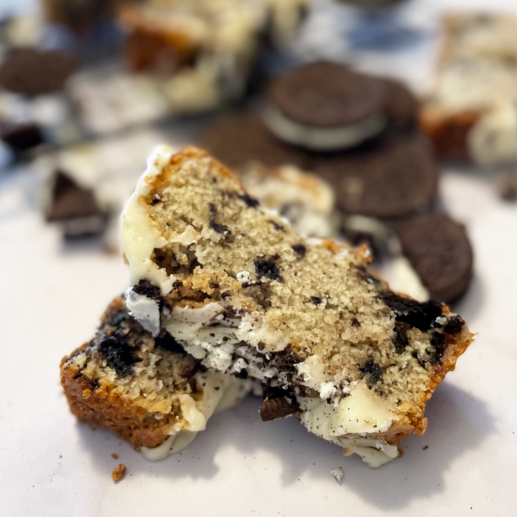 Cookies and Cream Pound Cake Slices One on Top of Other