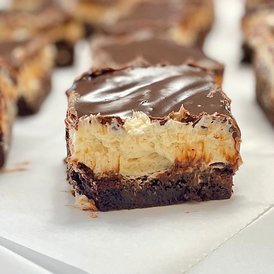 Irish Cream Brownies on a White Surface for Display