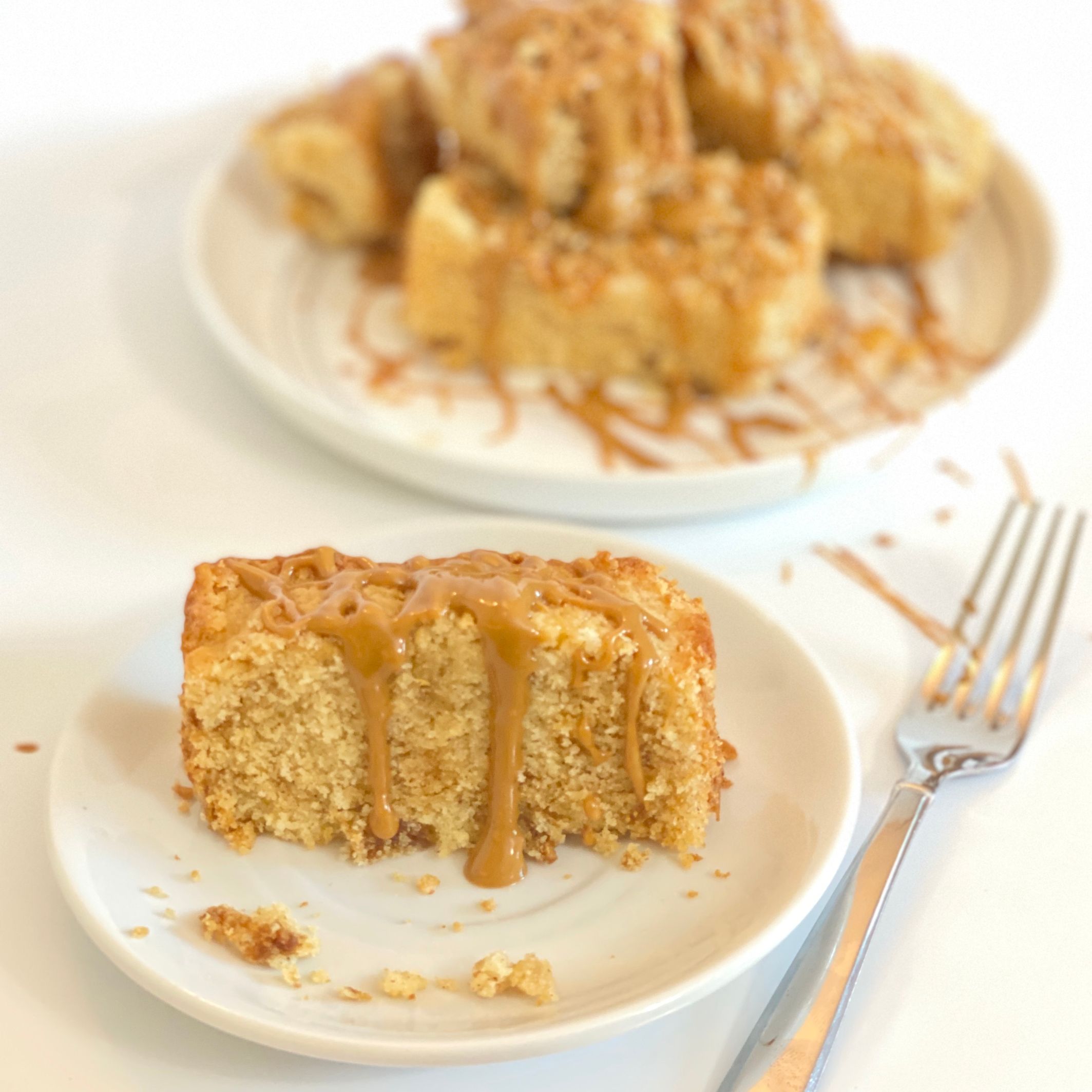 Peanut Butter Loaf Cake Slice on a Plate With Fork