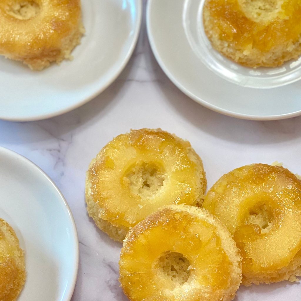Plate of Pineapple Upside Down Doughnuts Stack