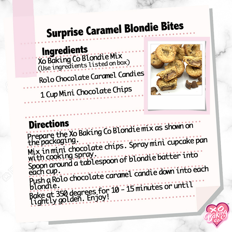 Surprise Caramel Blondie Bites Recipe By XO Baking Co