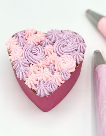 Small Heart shaped vanilla cake topped with whipped cream