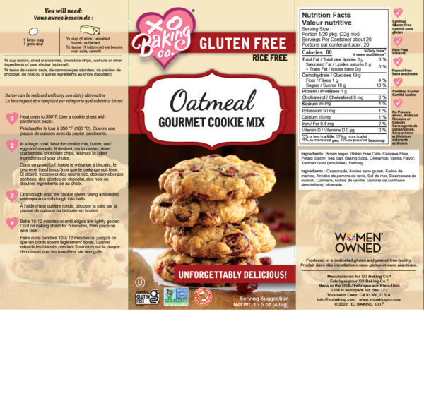 XO Baking Co Gluten-Free Oatmeal Cookie Mix Ingredients