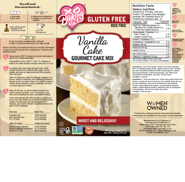 XO Baking Co Gluten-Free Vanilla Cake Mix Ingredients