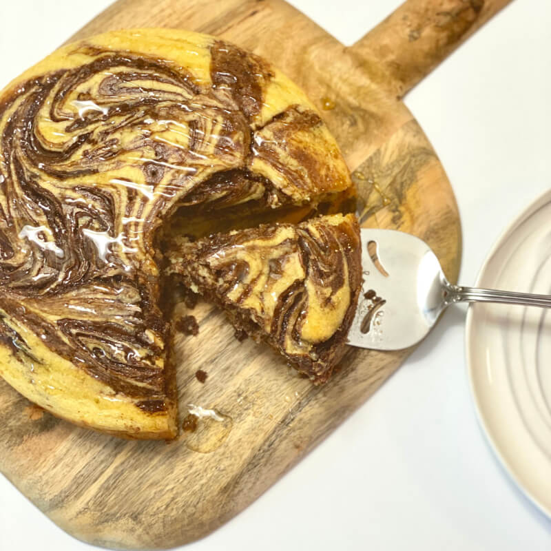 A slice of chocolate hazelnut pancake