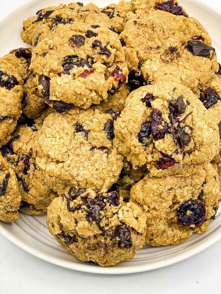 Cranberry Chocolate Oatmeal Cookies on a Plate