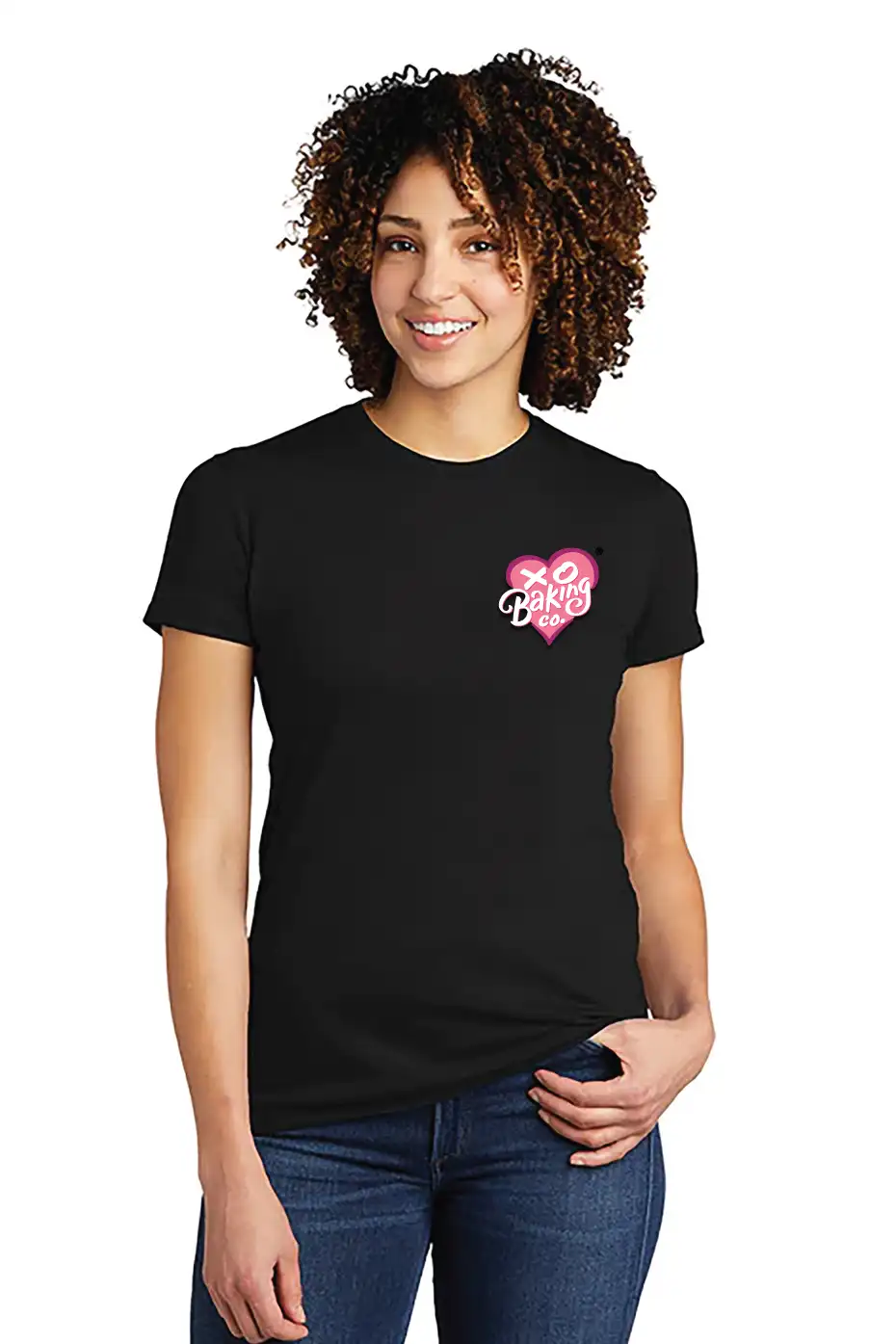 women's black tshirt front xo baking company